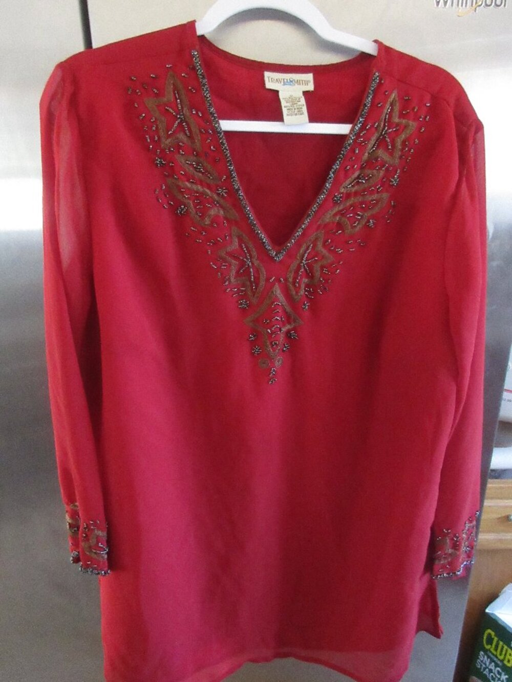 travelsmith layered red beaded tunic top 1x